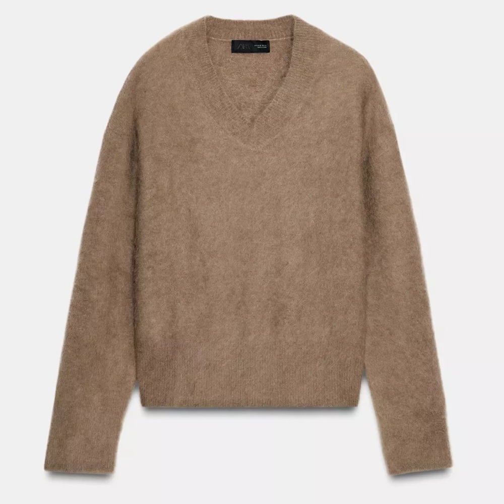 NWT ZARA WOOL BLEND V NECK KNIT SWEATER SMALL
